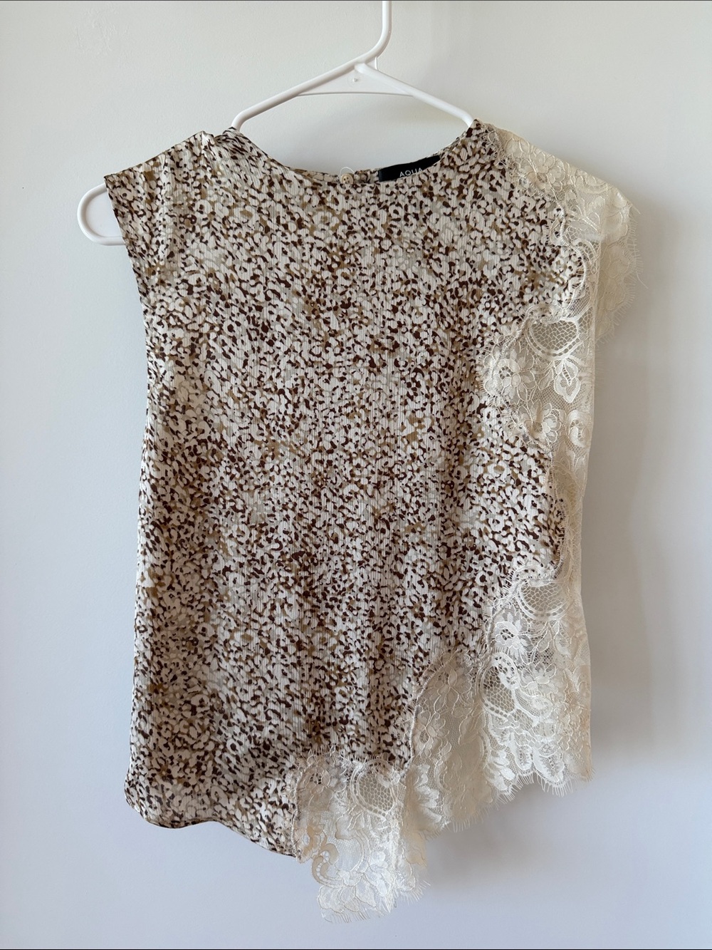Aqua Cream and Brown Lace-Trim Printed Cheetah Camisole